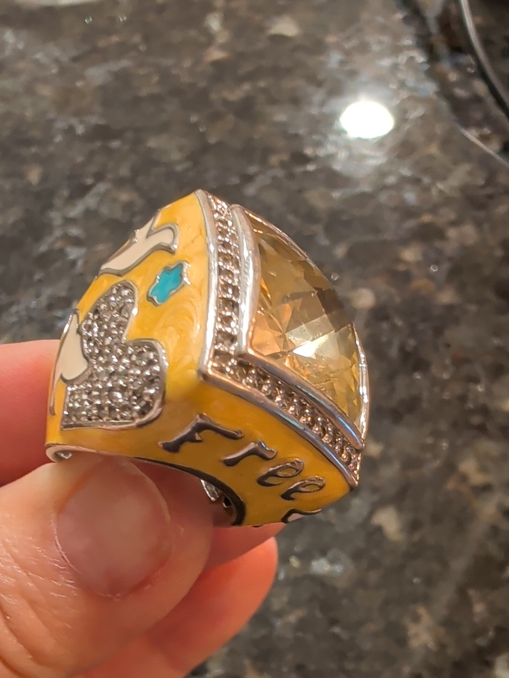 Lauren G. Adam Peace And Dove Enamel Statement  Cocktail Ring